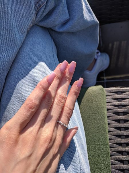 genuinely can't pick a favorite anymore 😩 did all of these myself over the past few months — the sparkly stiletto set, the milky pink, and the soft ombré. which one should i recreate next?? swipe through 💅 (my poor natural nails are hiding somewhere under there lol)